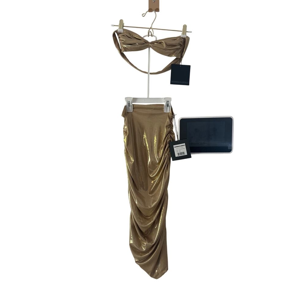 Vintage Norma Kamali Gold Ruched ensemble matching set size XS simply stunning - Picture 8 of 13